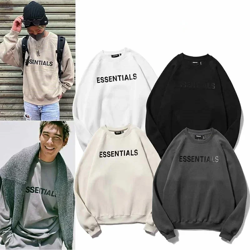 

ESSENTIALS Autumn Winter Sweatshirts with Tag Warm High Quality Silicone Letter Print Hip Hop Oversized Hoodies Couples Coat