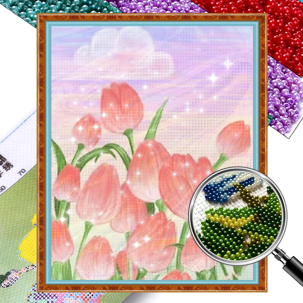 Full Embroidery Beads Printed 9CT Flower Cross Stitch Kit Home Art Decor