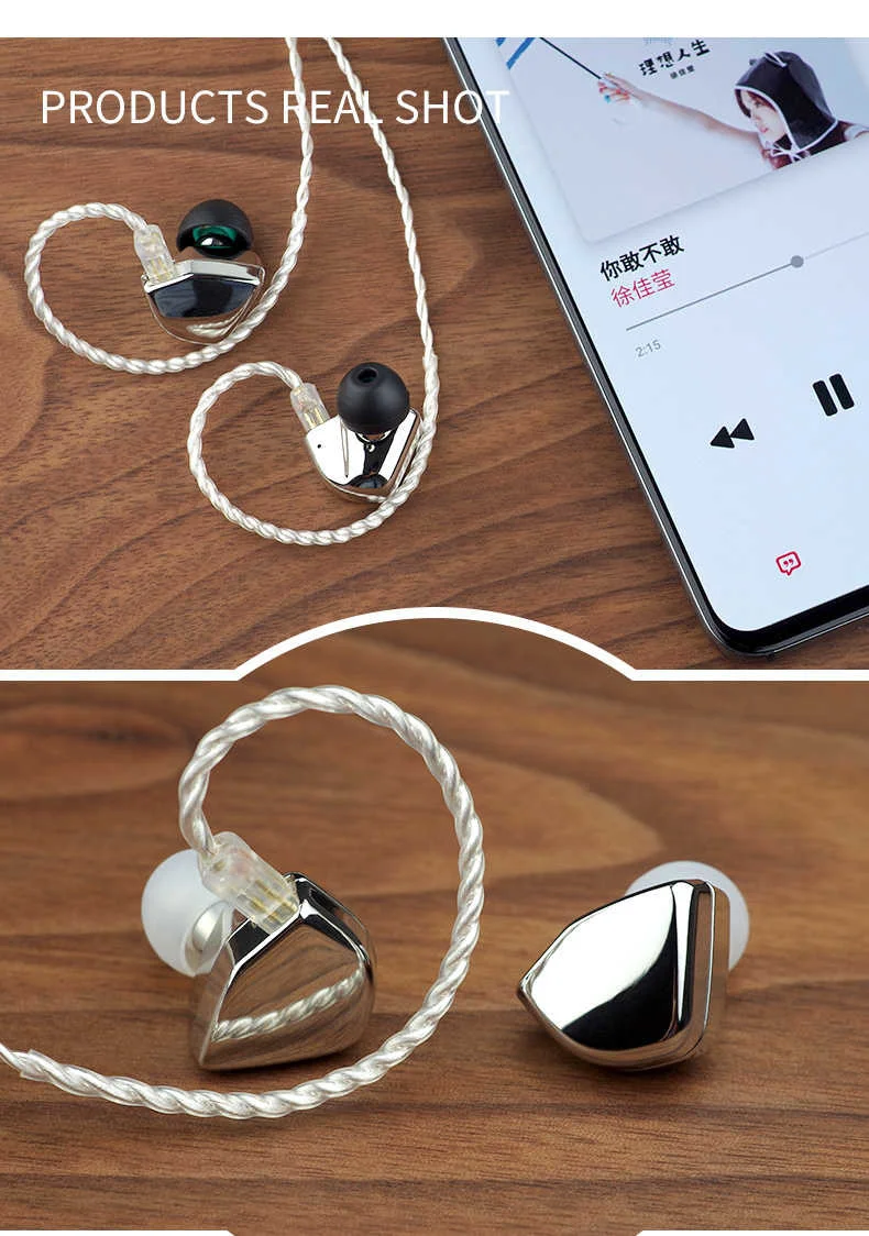 HZSOUND Heart Mirror 10mm Driver Unit  In Ear Headphone CNC HIFI Headset DJ Monitor Earphone Earbuds with 2Pin 0.78mm OFC Cable