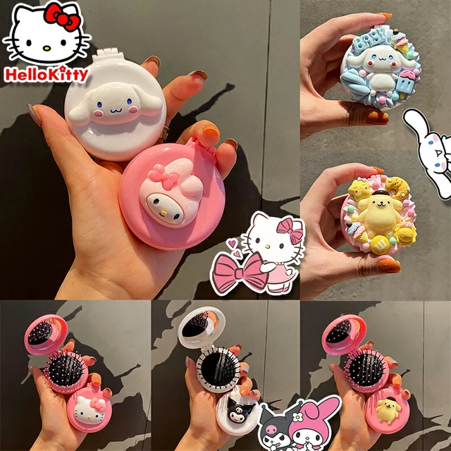 Hallo Kitty Kawaii Nette Hand-gehalten Make-Up Mini Spiegel Massage Airbag  Kamm für Frauen Mädchen Kinder Cartoon Melody Cinnamoroll geschenk -  AliExpress