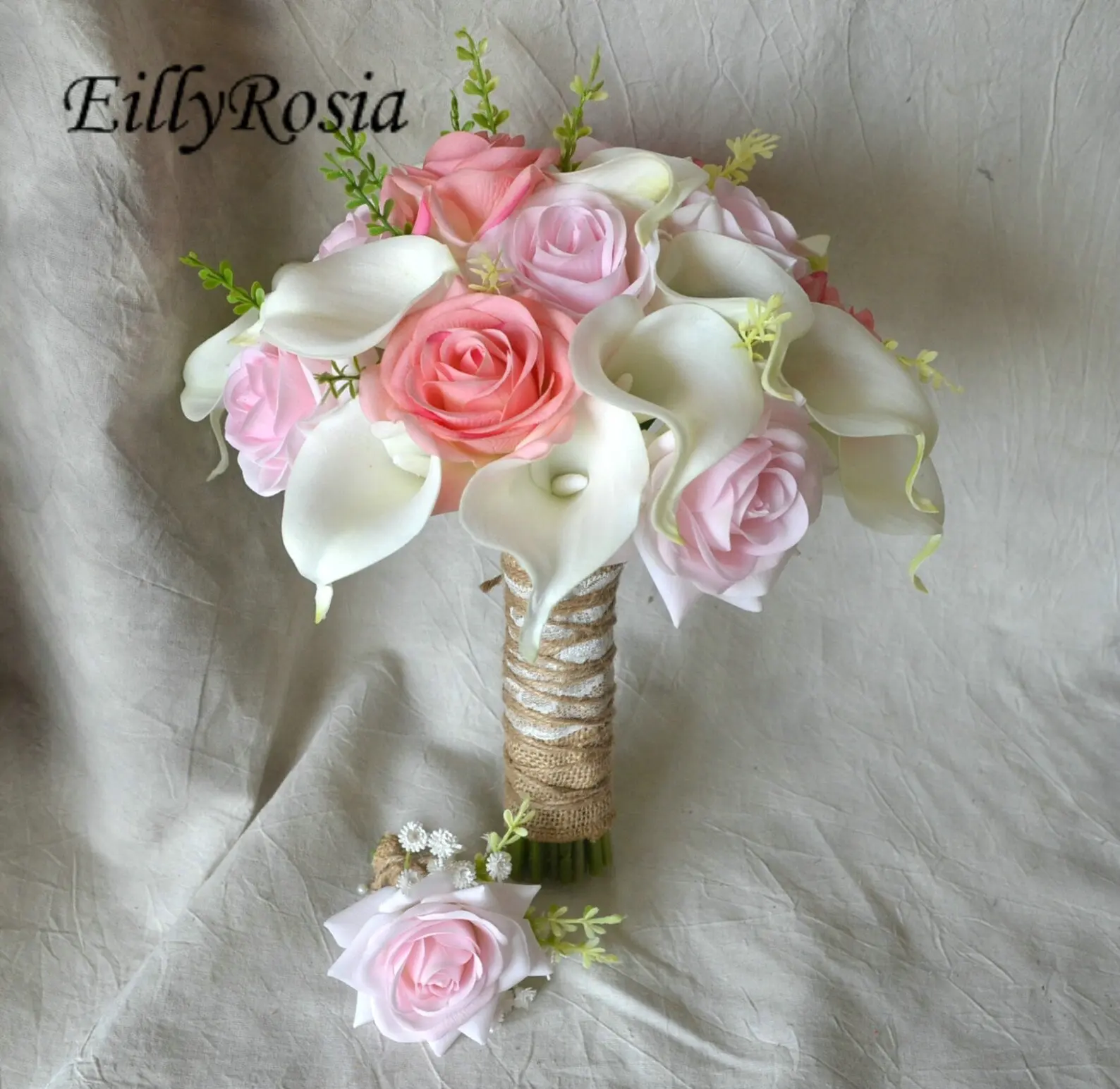 White Calla Lily Pink Roses Romantic Bridal Bouquet Artificial Real Touch Wedding Flowers for Bridesmaid Ramo Flores Novia New