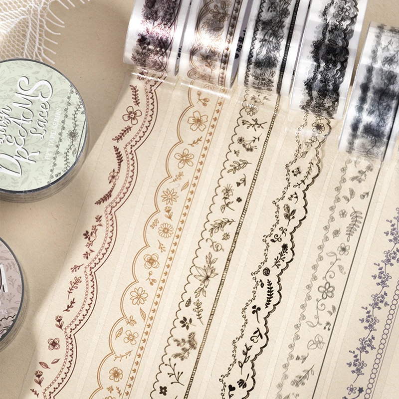 Mr.Paper, 섹시한 레이스 마스킹 테이프 200cm/롤 꽃 패턴 PET 테이프 핸드북 스크랩북 다기능 장식 선물
