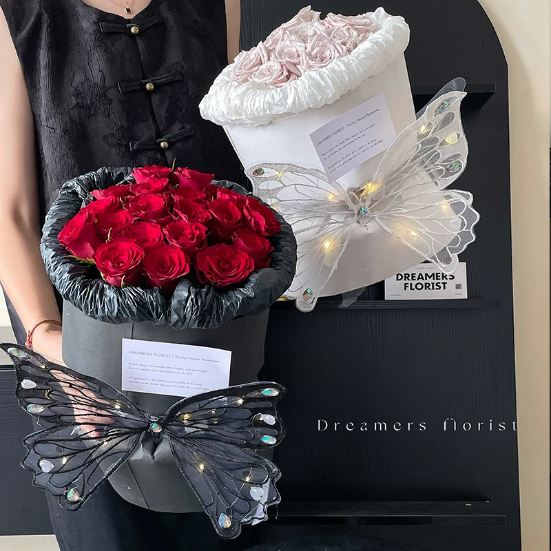 Valentine's Day New PVC Embroidery Lace Luminous Three-dimensional Butterfly Creative Flower Bouquet Accessories Floral Art