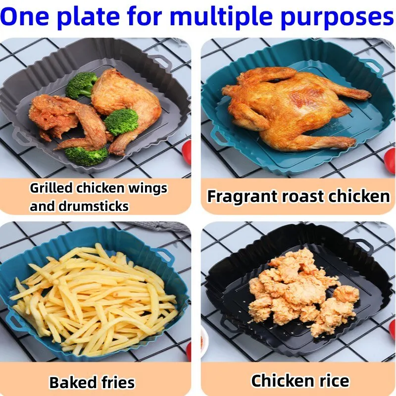 Air Fryer Accessories 1PC Air Fryer Oven Baking Tray Silicone Tray Fried Chicken Pizza Mat Oilless Silicone Pan
