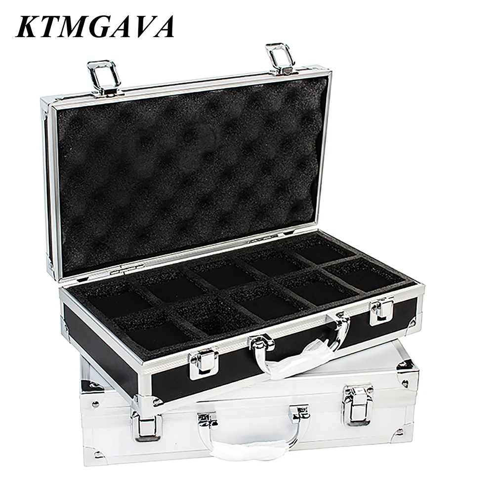Watch Storage Box Watch Storage Bag 10 Girds Aluminum Alloy Watch Box Pattern Storage Clock Box Collection Display Gift Boxes