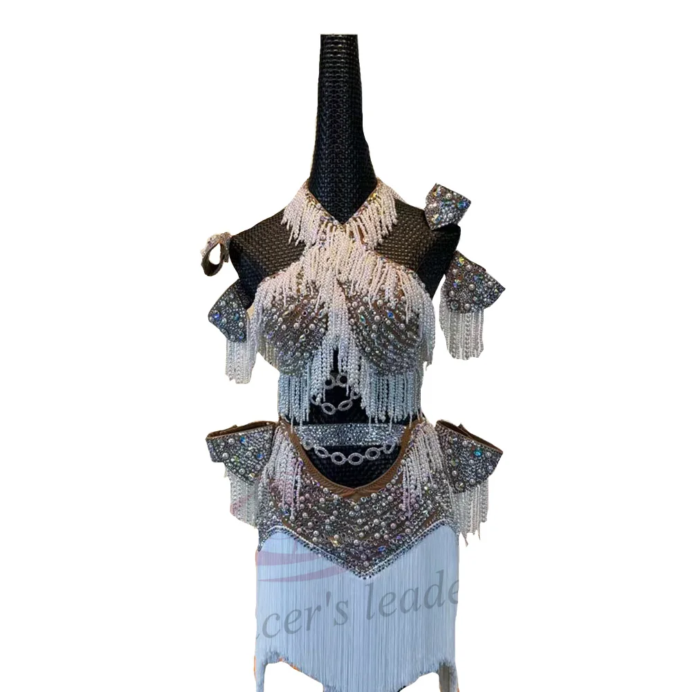 

Высококачественная танцевальная одежда для латиноамериканских танцев, высококачественное стандартное платье с белым жемчугом и бриллиантами в стиле самбы на заказ