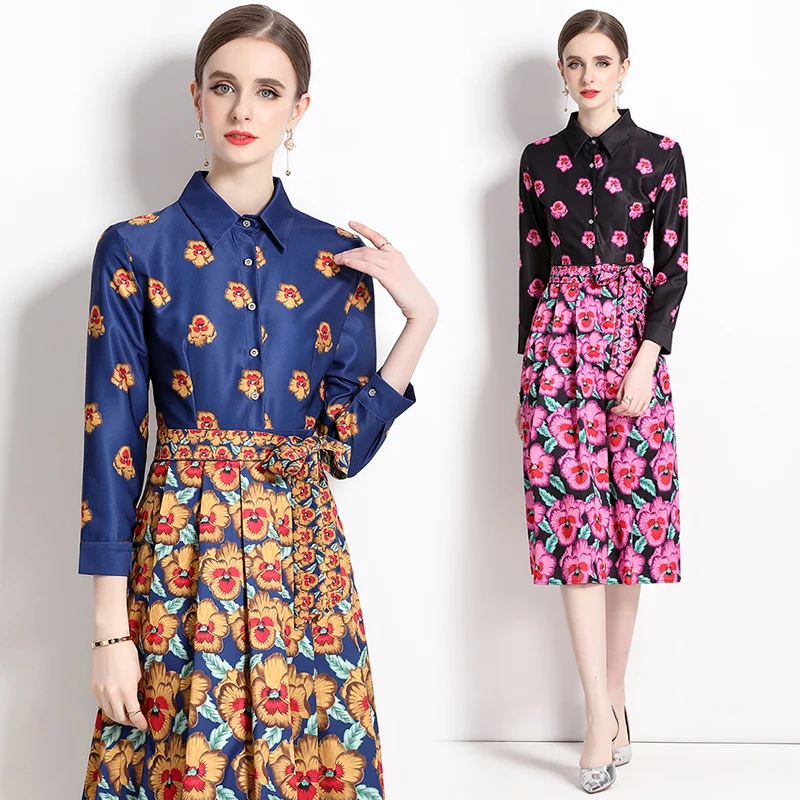 

European and American fashion all-match slim waist positioning printed dress MAB6010073