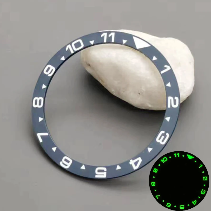 38 mm flacher, modischer, leuchtender Keramik-Uhrenlünetteneinsatz, passend für SKX007 SKX009 SRPD-Uhrengehäuse NH35 NH36 Uhrwerk, Uhrenring-Teile – Detail 5
