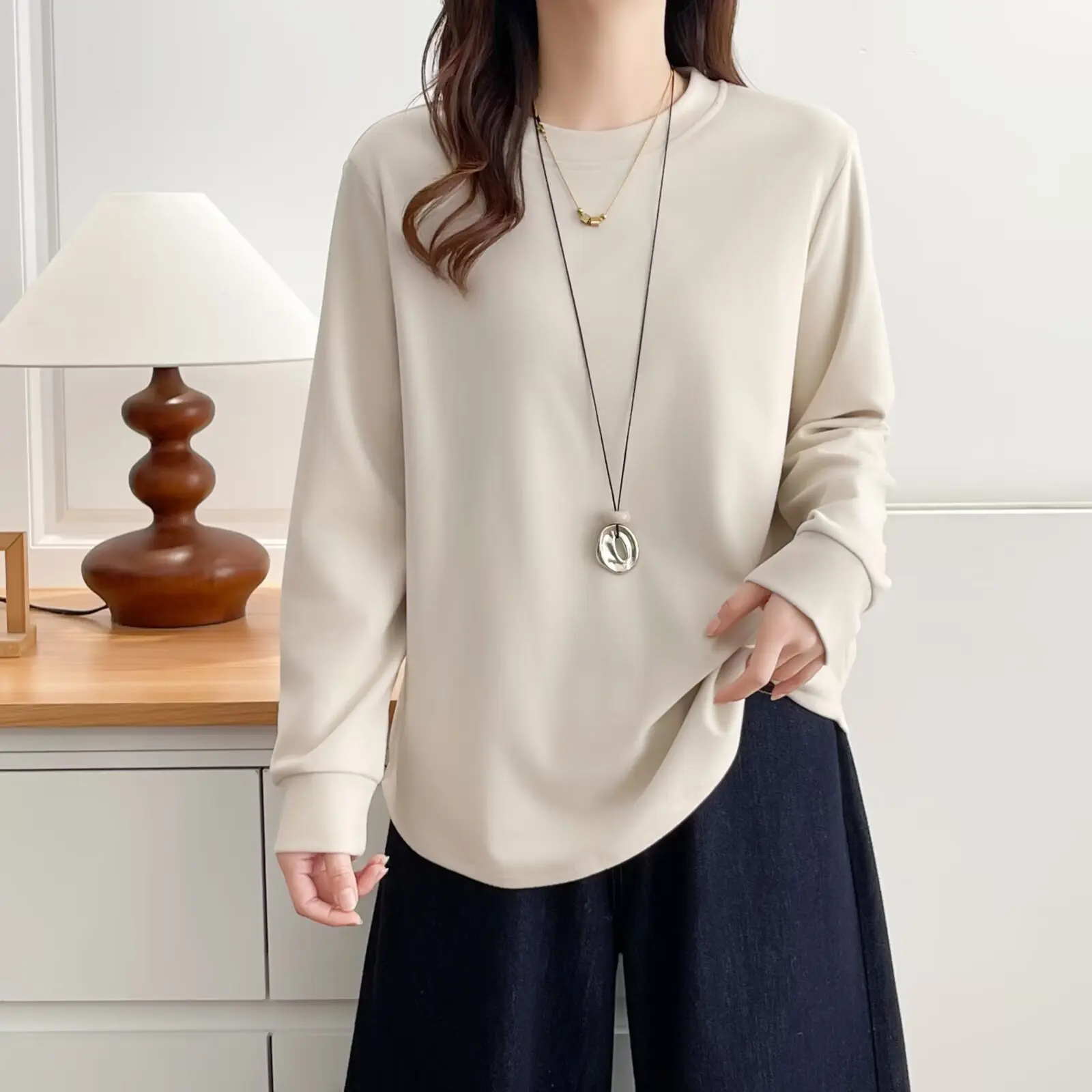 XXXXL Fashion Plus Size Women's T-Shirt New Autumn And Winter Basic Style Versatile Solid Color Warm Inner Tops 2533