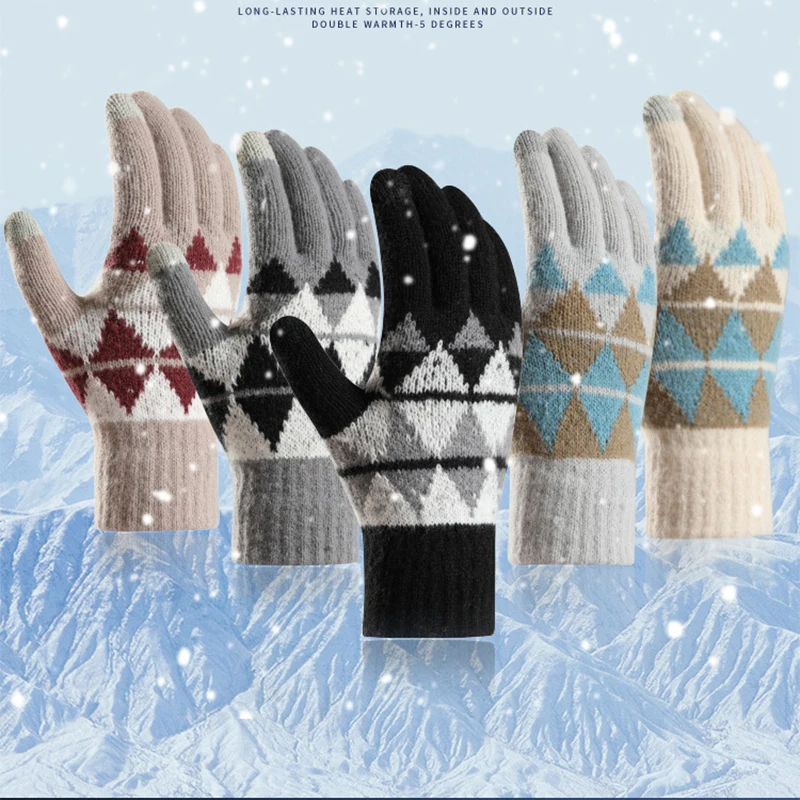 Nový móda pletené chladný zima rukavice hustý dotek obrazovka ženy muži teplý rukavice podzim plyš ležérní čtverec kusu jízdní rukavice