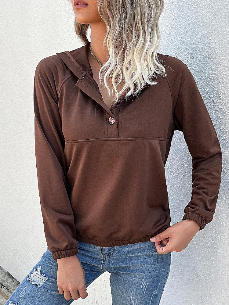 2022 New Autumn and Winter Fashion Casual Stitching Hoodie Temperament Elegant Joker Hooded Button Pullover Sweater Ladies