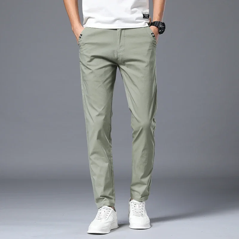 Streetwear Men\'s Fashion Casual Suit Pants Spring Summer Solid All-match Slim Korean Male Clothing New Full Straight Trousers 38