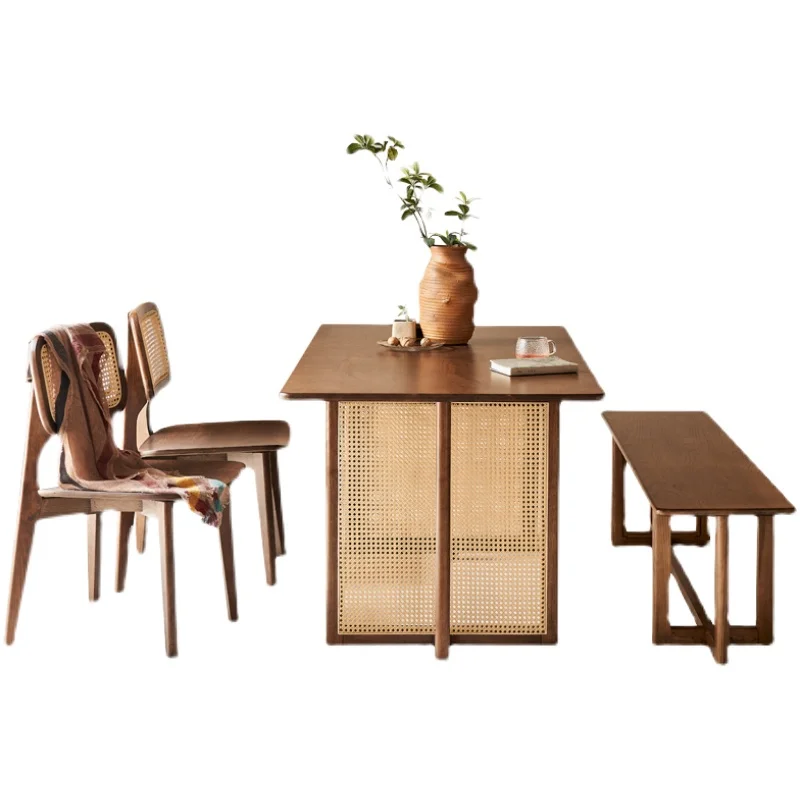 

Dining Table and Chair Rattan Rectangular Homestay Hotel Dining Table Apartment Combination