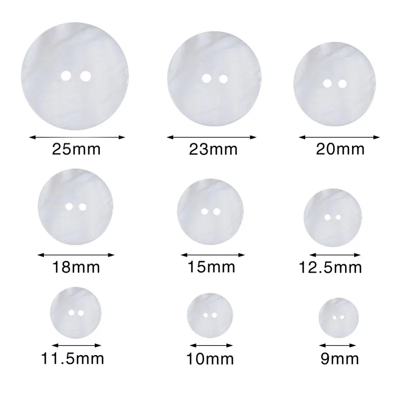 10PCS 머틸 사이즈 펄 쉘 버튼 의류 액세서리 DIY 공예 의류 장식 라운드 2 홀 쉘 버튼
