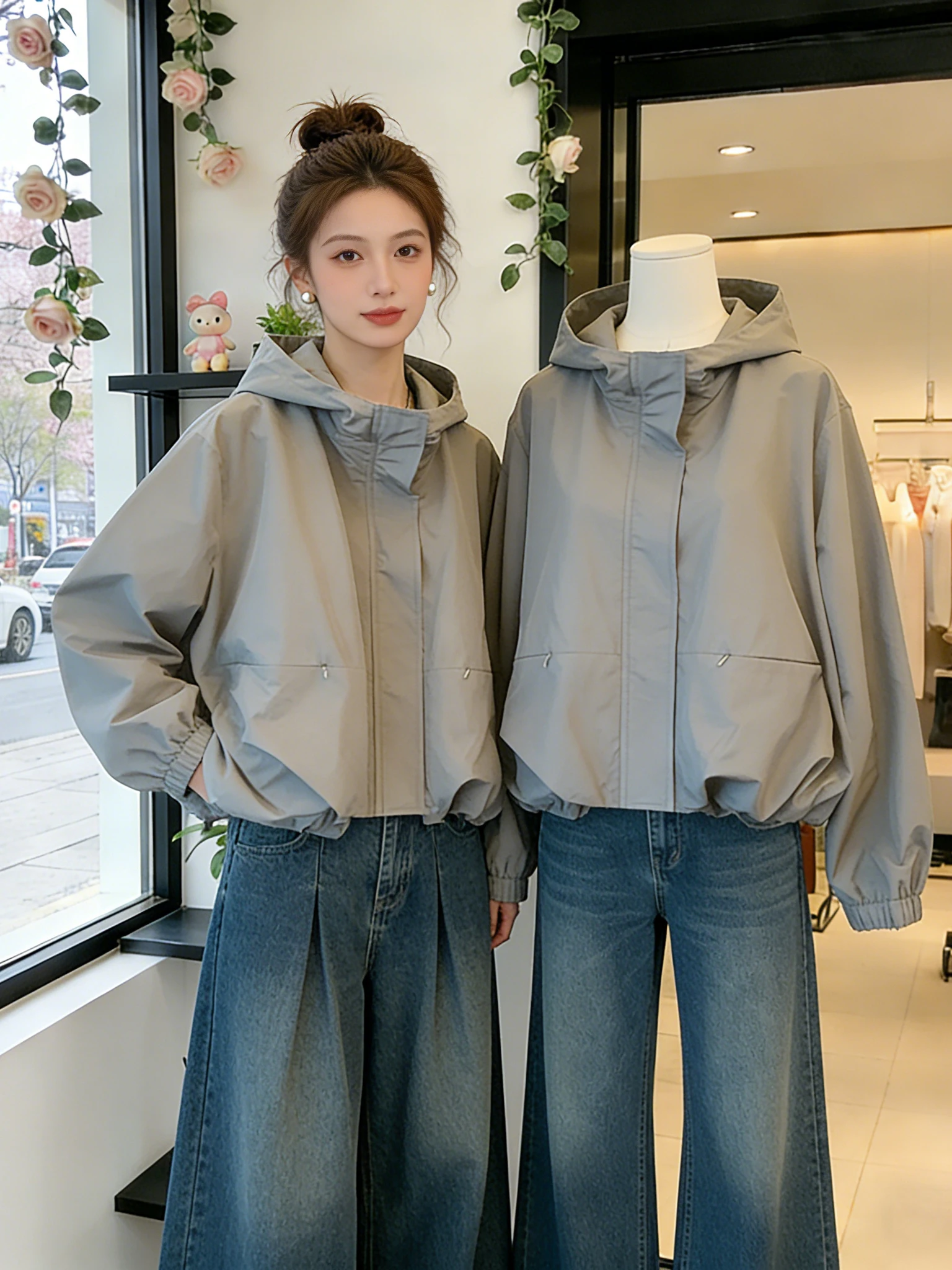 Spring Outerwear Women's Loose Fit Hooded Jacket Stylish Slimming Windbreaker Versatile Casual Zipper Closure Short Coat - 3