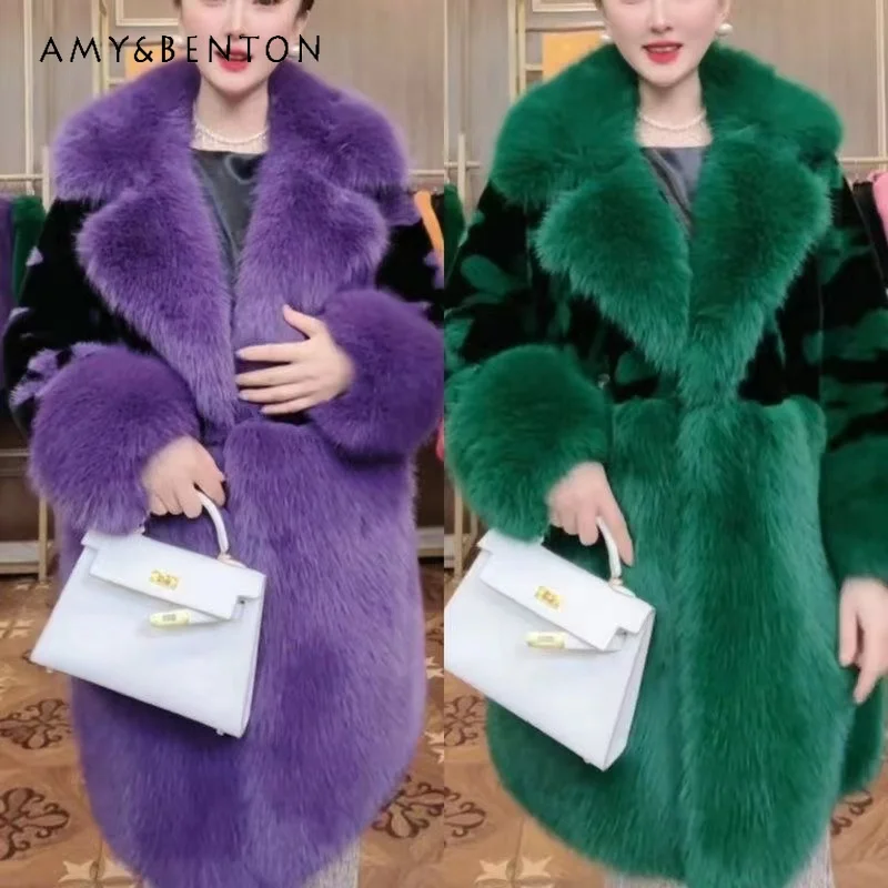 

2023 Dignified Autumn Winter Environmental Protection Furry Imitation Fox Fur Collar Coat Fashion High-End Mink Faux Fur Outwear