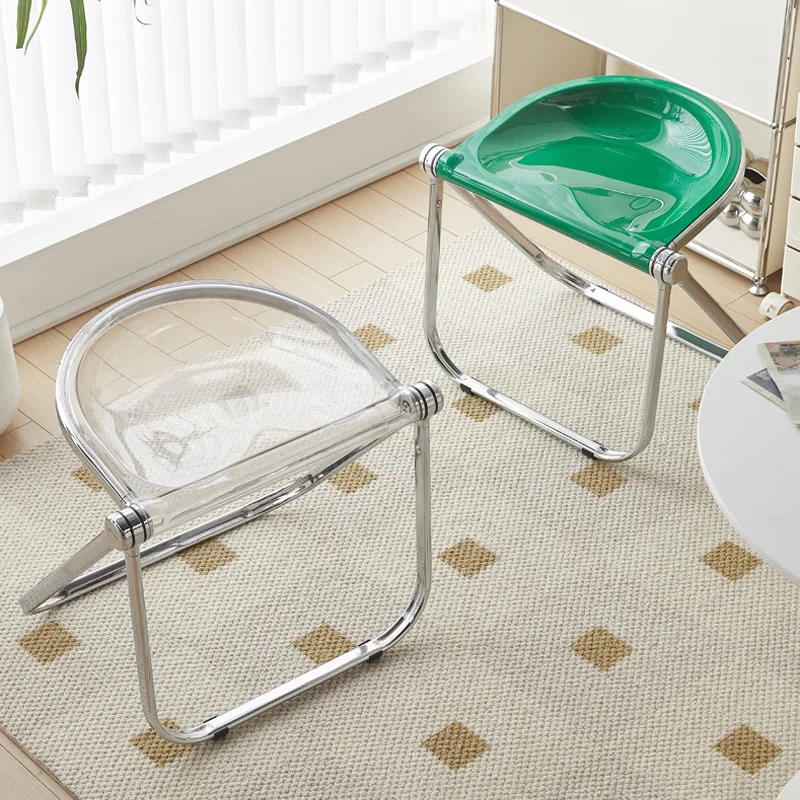 Transparent Metal Foldable Chair Acrylic Stackable Clear Stool For Household Leisure Dining Chair Bedroom Living Room Supplies