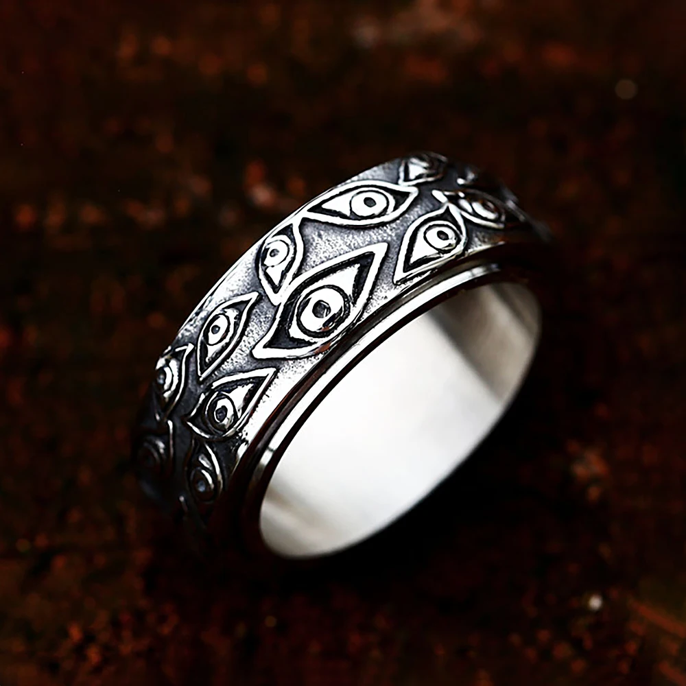 Vintage Punk Geschnitzte Teufel Augen Zappeln Ring Für Männer Frauen 316L Edelstahl Drehbare Ringe Mode Schmuck Geschenk Dropshipping