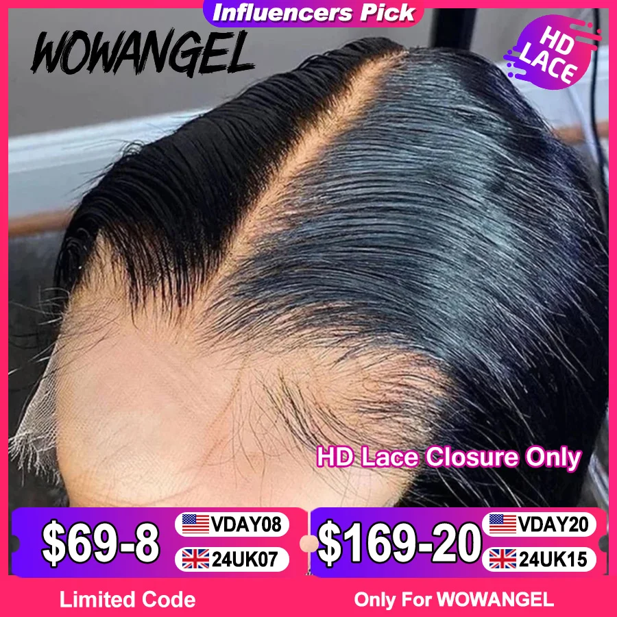WOWANGEL 7x7/6x6/5x5 HD Lace Closure Human Hair Melt Skin Deep Part Natural Scalp Real HD Lace Closure Only Straight Virgin Hair