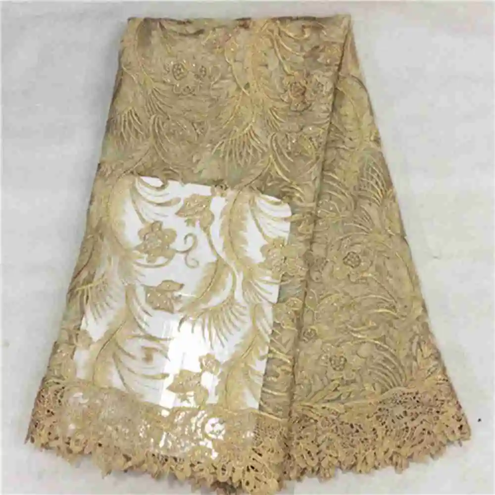 

2023 African Lace Fabric Net Mesh Tulle French Fashion Design Golden Color Red 5yards For Sew