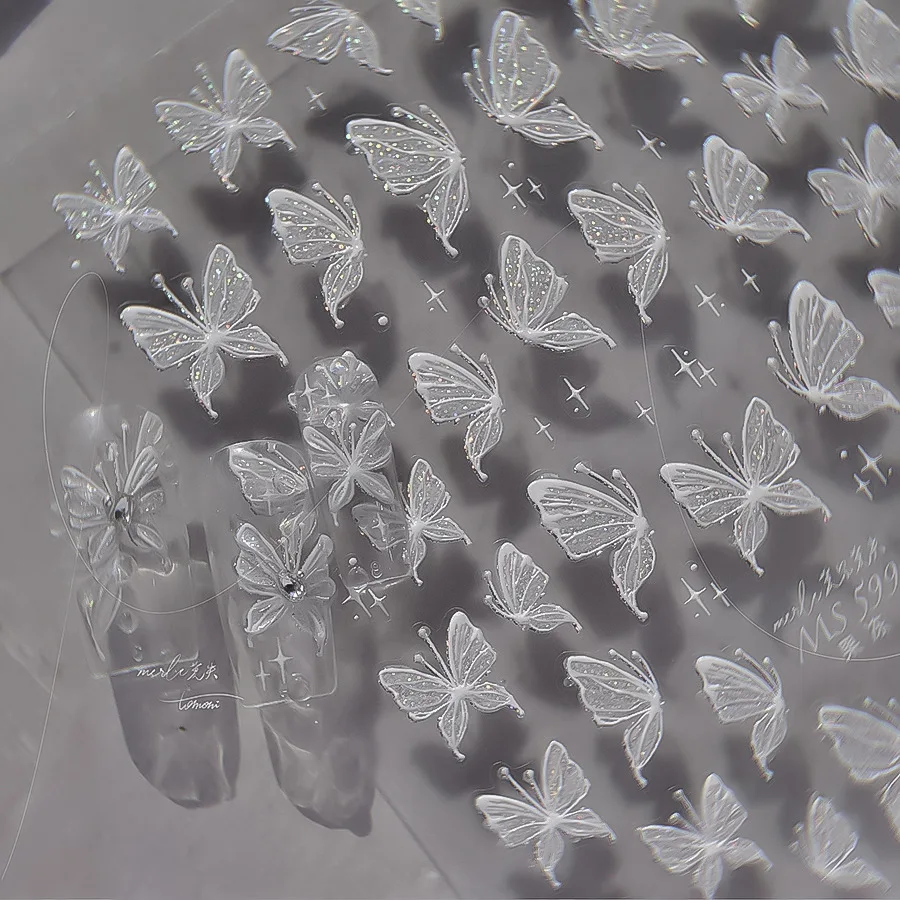 1pcs 5D Glitter Butterfly Nail Stickers Kawaii Aurora Butterfly Nail Art Charms Decorations Decals DIY Manicure Adhesive Slider