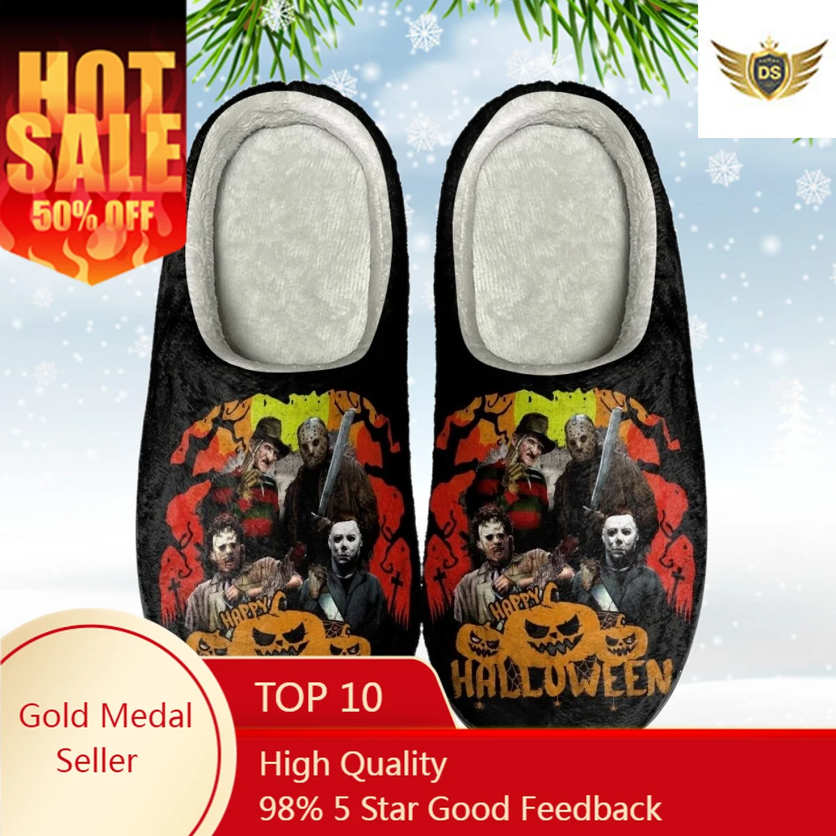 Classic Horror Movie Michael Myers / Jason / Chuck House Slippers Winter Cotton Slippers Home Warm Indoor Furry