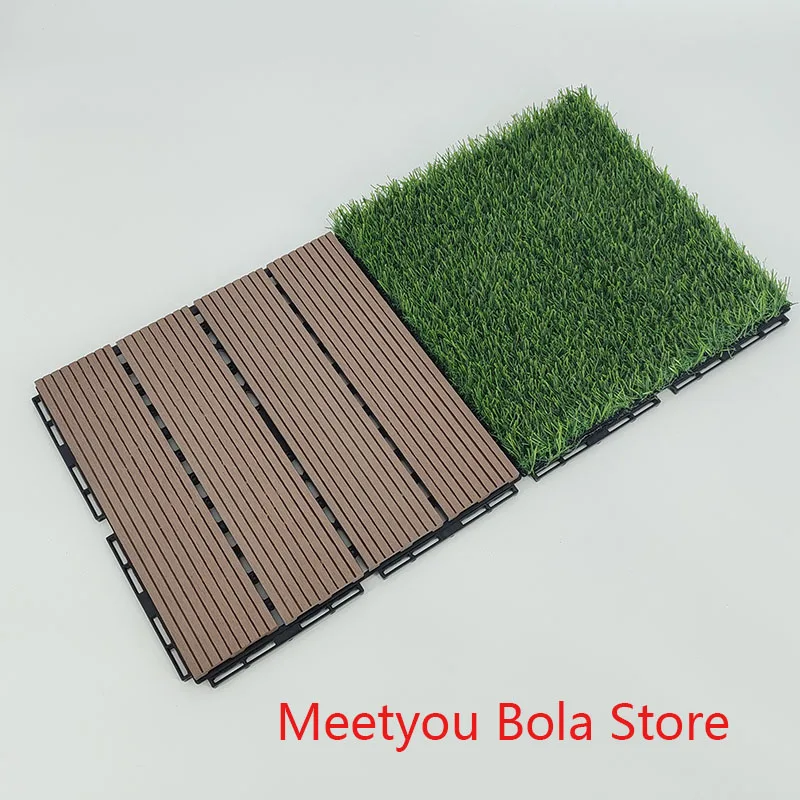 

Wood Plastic Interlocking Flooring Tiles, 4-Slats, Straight Pattern, Interlocking Deck, Patio, Balcony, Porch, 12 "x 12"