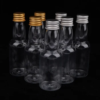 10Pcs 50ml Mini Clear PET Refillable Small Wine Bottles For Party Wedding Liquor Bottles With Leak Proof Screw Lid