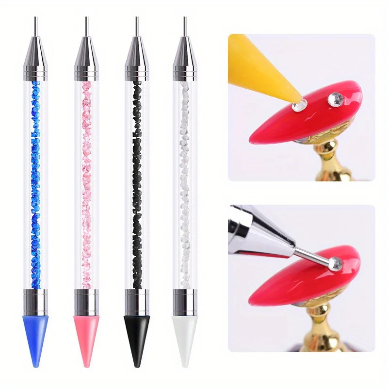 Nail Art Tools 2Pcs/Set Dual Heads Acrylic Metal Dotting Wax Pen Stainless Steel Tweezers