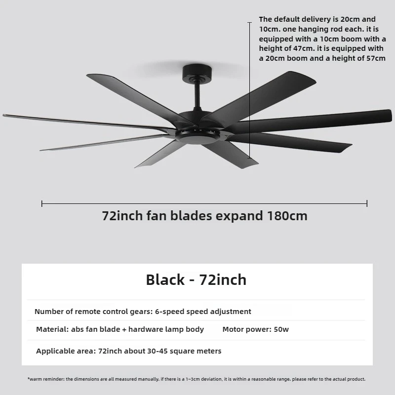 72 Inch Ceiling Fan Large Black Ceiling Fan with LED Light Remote Quiet DC Motor 6 Speeds for Patio Garage Shop