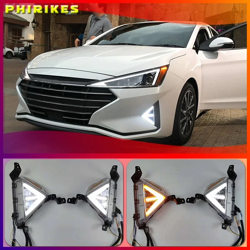 

Светодиодные противотуманные фары для Hyundai Elantra 2019 2020 DRL, дневные ходовые огни с желтым указателем поворота, противотуманные фары, 2 шт.