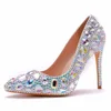 Fashion Spring Autumn Women's Pumps Rhinestone Pointed Toe Slip on PU 11CM Thin High Heels Princess Shoes for Work Office Women 4