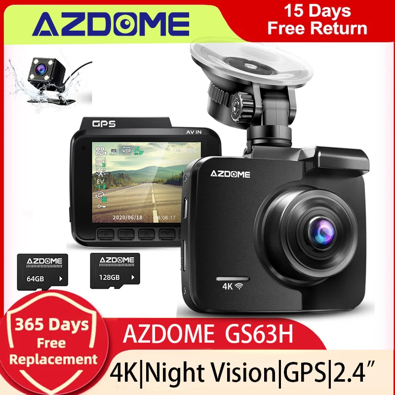 AZDOME GS63H Dashcam Dual Lens 4K Car Camera Built-In GPS Wi-Fi Front and  Rear Dash Cam G-Sensor Motion Detection - AliExpress