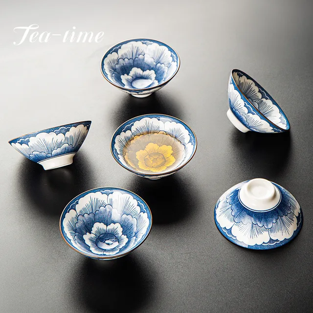 85 Ml Retro Kék És Fehér Porcelán Kúp Teáscsésze Méretezés Elleni Kézzel Festett Kerámia Tea Tál Utazási Meditációs Csésze Kínai Teakészlet