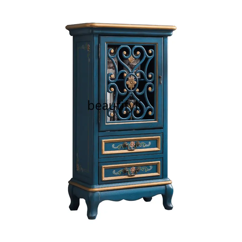 

Hand Drawn Solid Wood Chest of Drawers Carved Storage Side Cabinet Bookcase Retro Living Room Dining Side Storage Cabinet