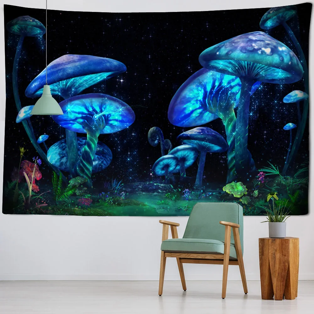 

Mushroom tapestry, psychedelic landscape, room decoration, starry sky, plants, dreamy bedroom art decoration wall hanging cloth