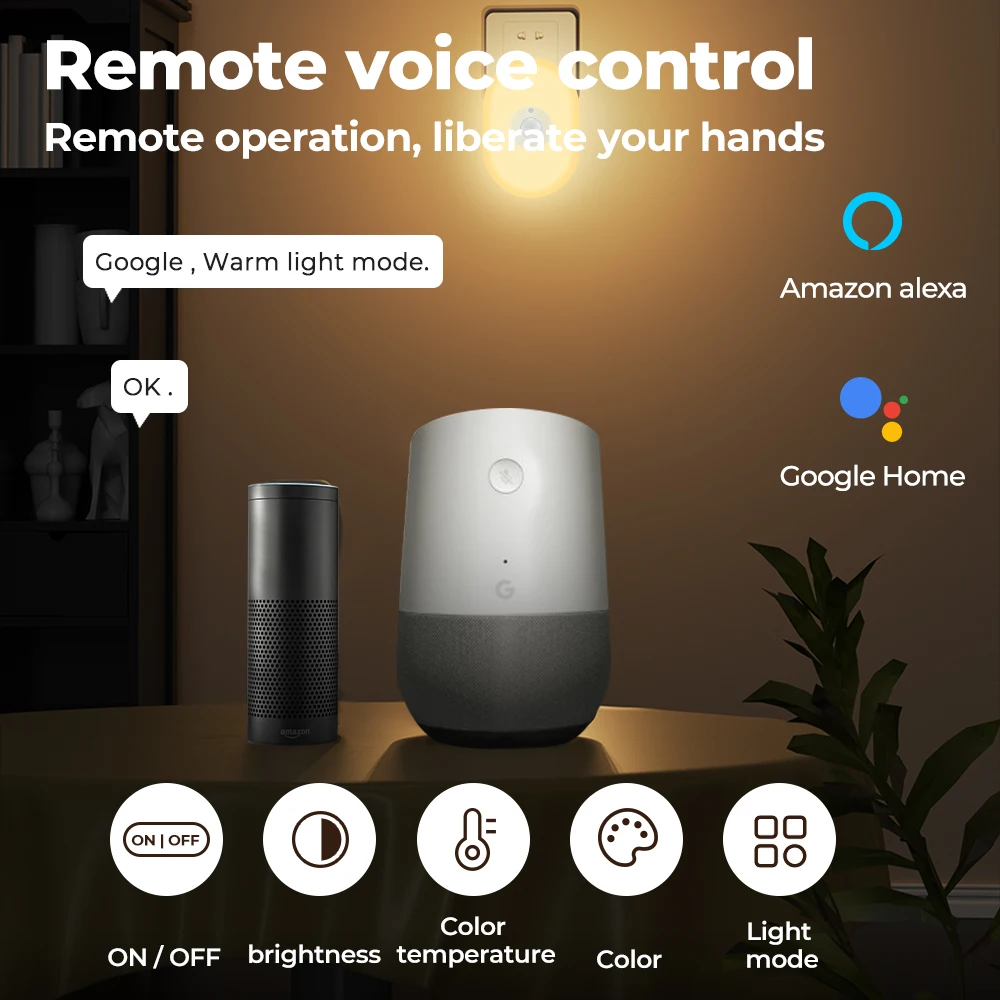 WiFi Tuya Smart Led Night Light PIR Motion Sensor Eu Us Uk Plug In Wall Lamp Warm White RGB Room App Voice For Alexa Google Home 2