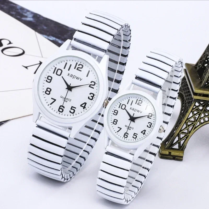 1pc Vintage Watches Women Men Creative Black and White Stainless Steel Elastic Band Watch Retro Elderly Couple Bracelet Watch women watches electronic watch