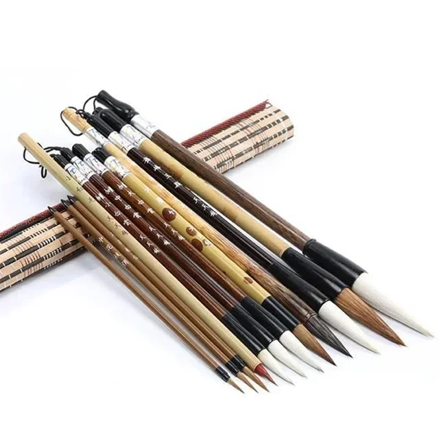 6/9/12/16 pezzi set di pennelli per calligrafia cinese con porta pennelli in bambù arrotolabile Sumi pittura scrittura pennello per acquerello Kanji Art 6