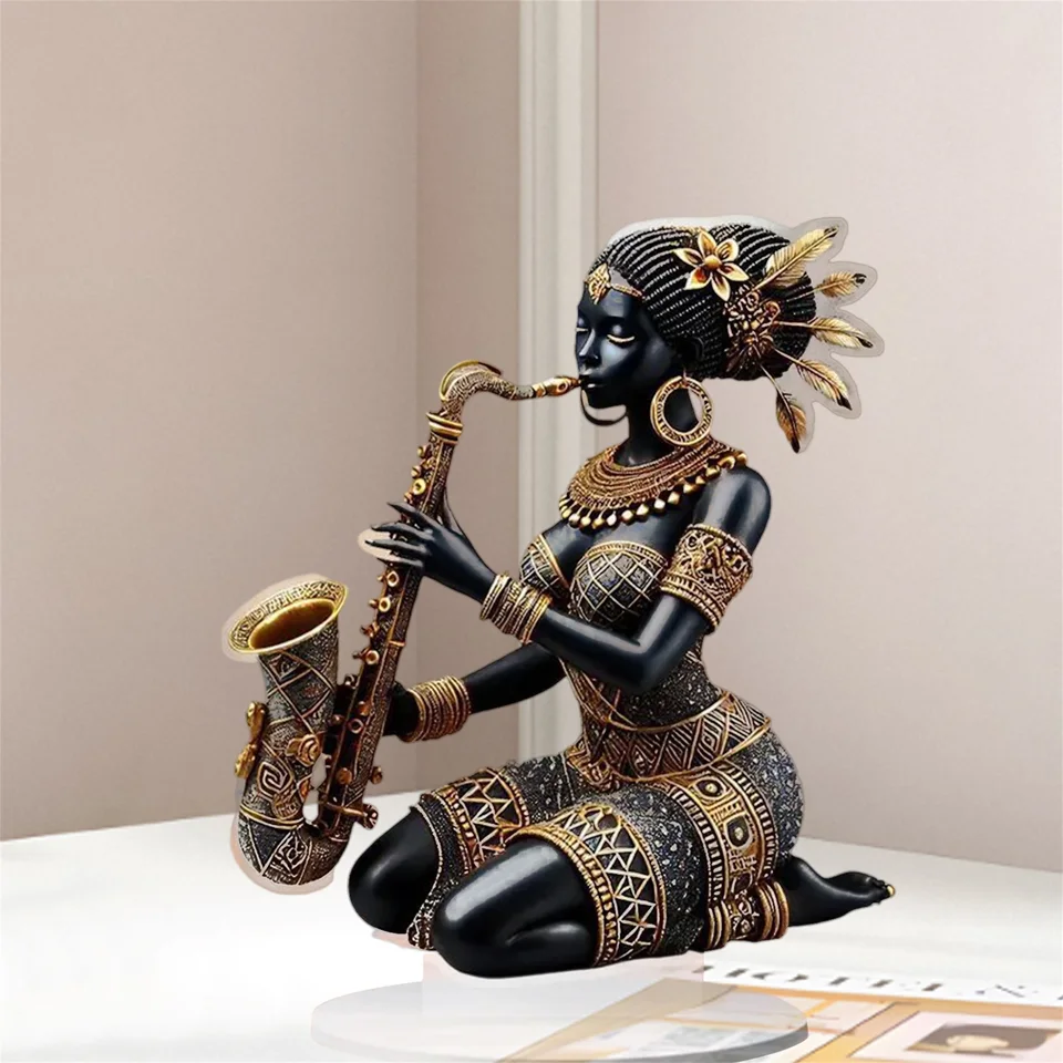 Handcrafted African Lady Saxophone Figurine Sculpture