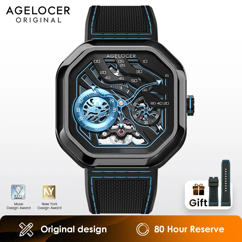 AGELOCER Original Volcano Watch Men's Square Luxurious Skeleton