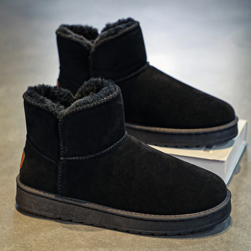 

Мужские уличные ботинки на плоской подошве, черные легкие ботильоны из хлопка, Повседневная Удобная теплая обувь для снега, Размеры 35-45, зима