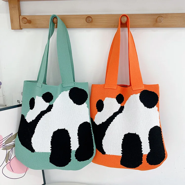 

Fashion Knitted Big Bag Women's Casual Shoulder Bag Cartoon Bucket Bag Fun Contrast Color Knitted Shoulder Tote Bag