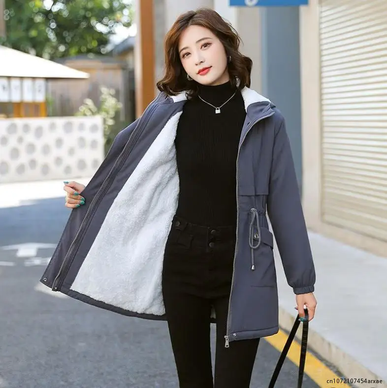 

Autumn Winter Women Parkas Women's Jackets Korean Hooded Windbreaker Female Fleece Warm Thick Cotton Padded Coat Outerwear