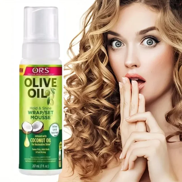Mousse hydratante à l'olive verte, Anti-frisottis longue durée, Lotion fixatrice pour cheveux bouclés, 207ml 1