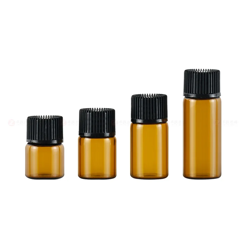 

20/50/100/200PCS Mini Empty Glass Amber Essential Oil Bottle with Orifice Reducer Refillable Vials Cosmetic Sample Test Tube