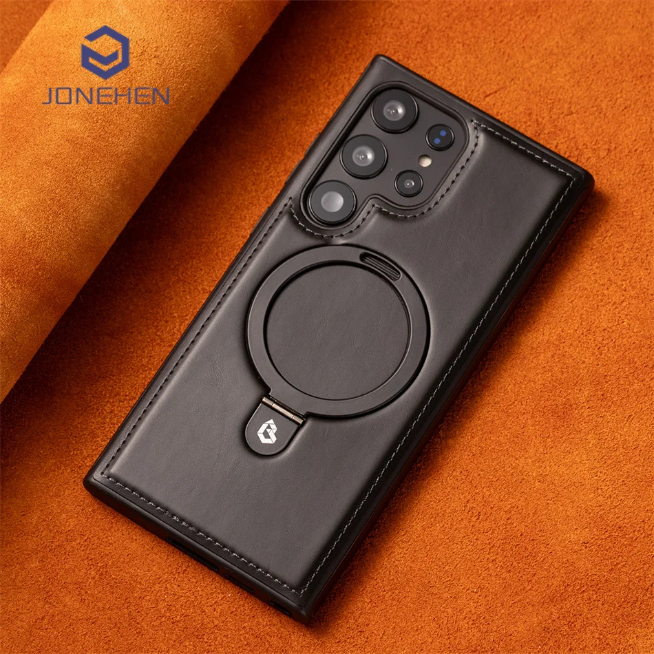 Retro Shockproof Leather Case with Magnetic Stand and Holder Ring