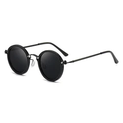Vintage - Inspired Retro Round Sunglasses - Unisex UV400 Classic Gothic Steampunk Eyewear (Black Black)
