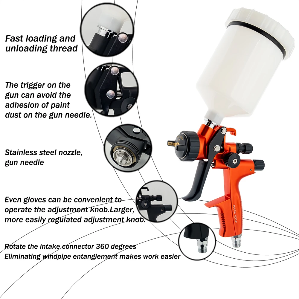 High Quality 4000B HVLP Spray Gun 1.3mm Stainless Steel Nozzle Atomization Professional Sprayer Paint Airbrush For Car Painting 3