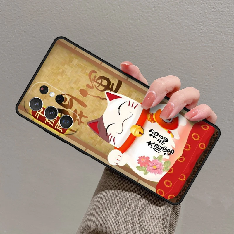 thumbnail image 1 of Funda de teléfono con diseño de gato de la suerte para Samsung Galaxy S23, S21, S20 FE, S24, S22 Ultra, Note20, S10, S9, S8 Plus, de silicona, 1 of 5